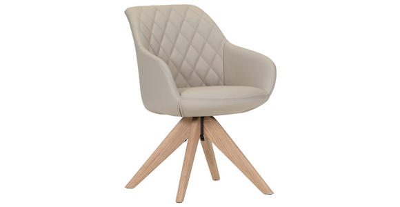 ARMLEHNSTUHL  Typenauswahl, Sitzfläche 360° drehbar, automatische Rückholfunktion  Echtleder  - Beige/Naturfarben, Design, Leder/Holz (60/83/65cm) - Landscape