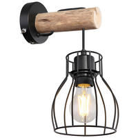 WANDLEUCHTE 12/19,5/24,2 cm   - Schwarz/Naturfarben, Design, Holz/Metall (12/19,5/24,2cm)