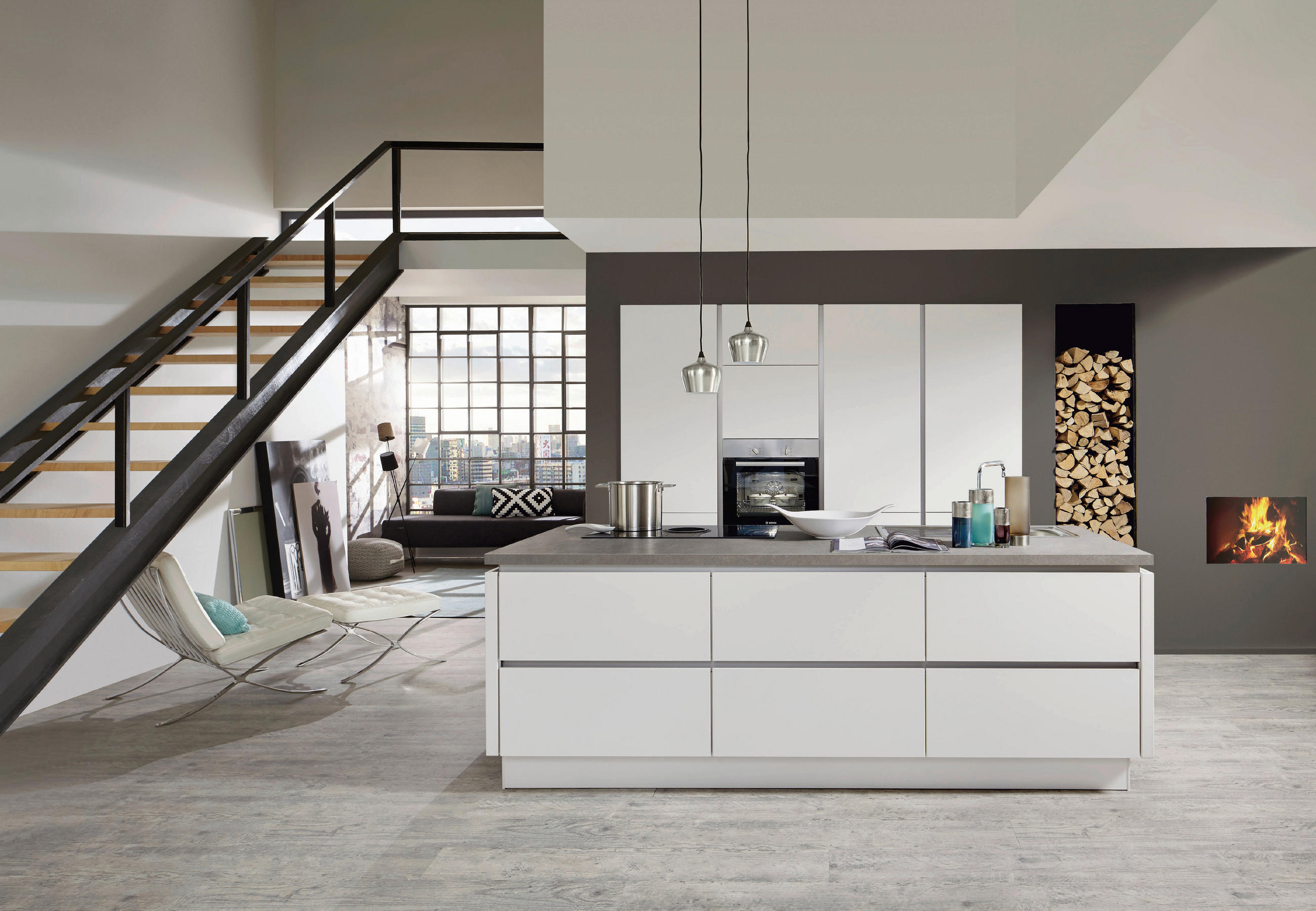 EINBAUKÜCHE 357  - Edelstahlfarben/Weiß, Design, Holzwerkstoff/Metall (250cm) - Nobilia