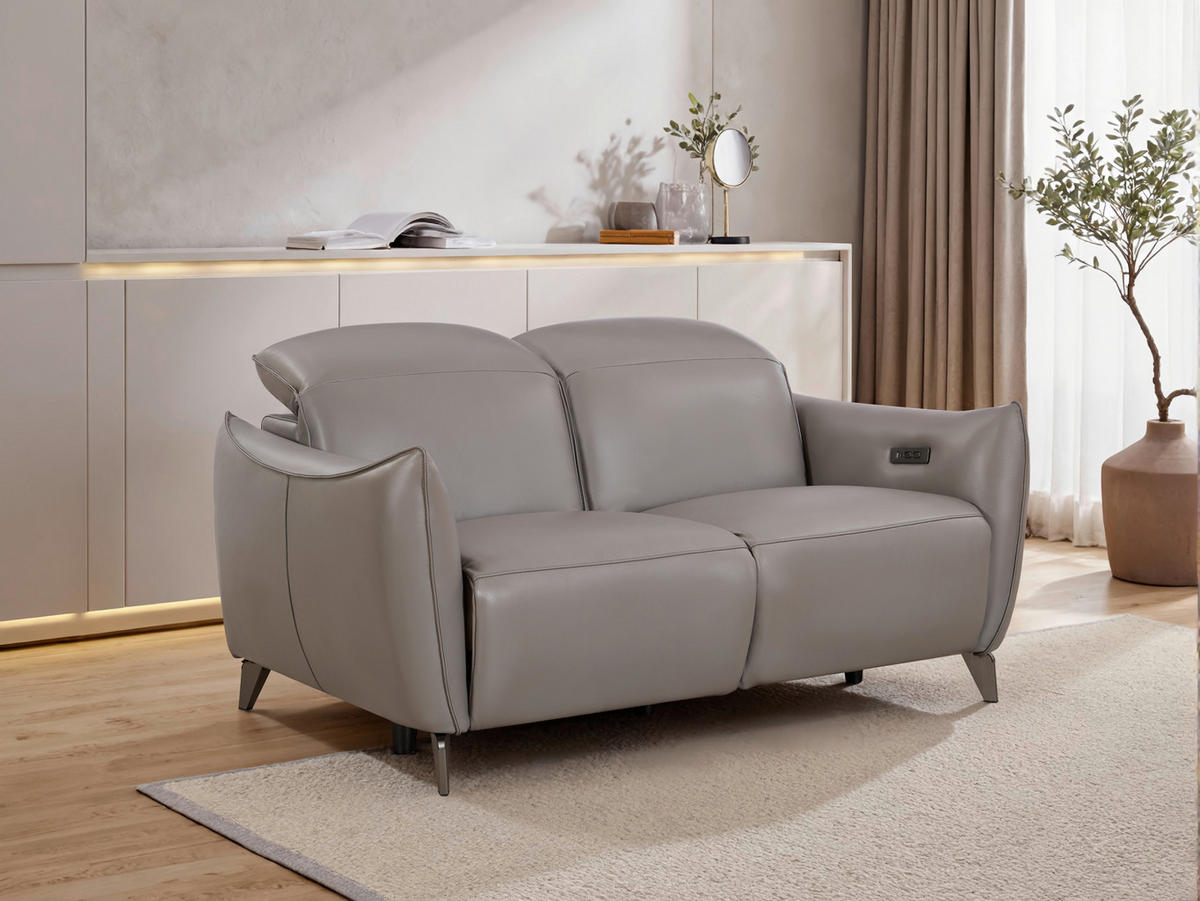 2-SITZER-SOFA Grau Echtleder  - Grau, Design, Leder/Metall (184/79-99/104cm) - Novel