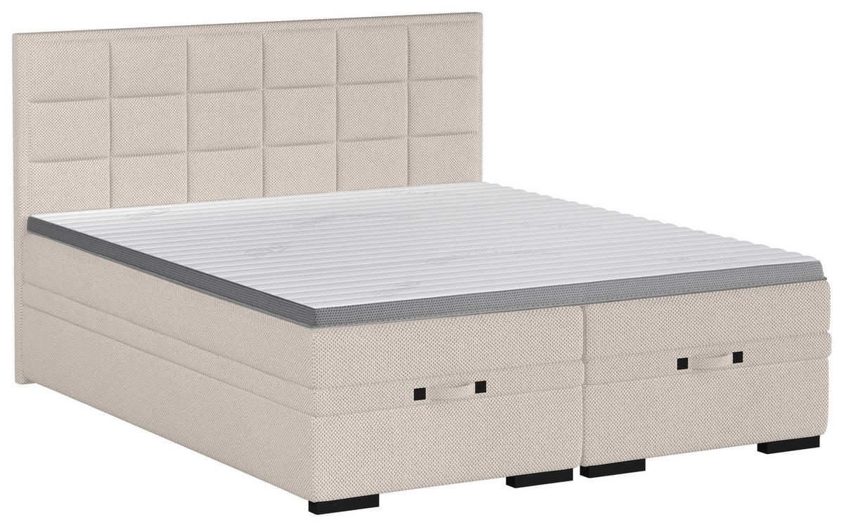 BOXSPRINGBETT 180/200 cm  in Beige  - Beige/Schwarz, KONVENTIONELL, Kunststoff/Textil (180/200cm) - home24