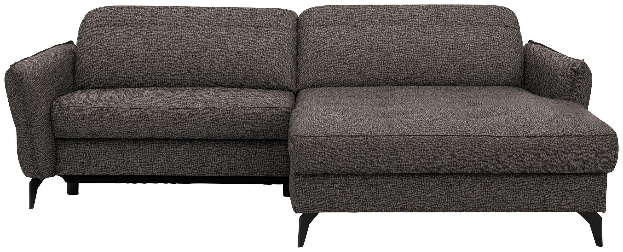 ECKSOFA Flachgewebe Graubraun  - Graubraun/Schwarz, Design, Textil/Metall (246/175cm) - Celina