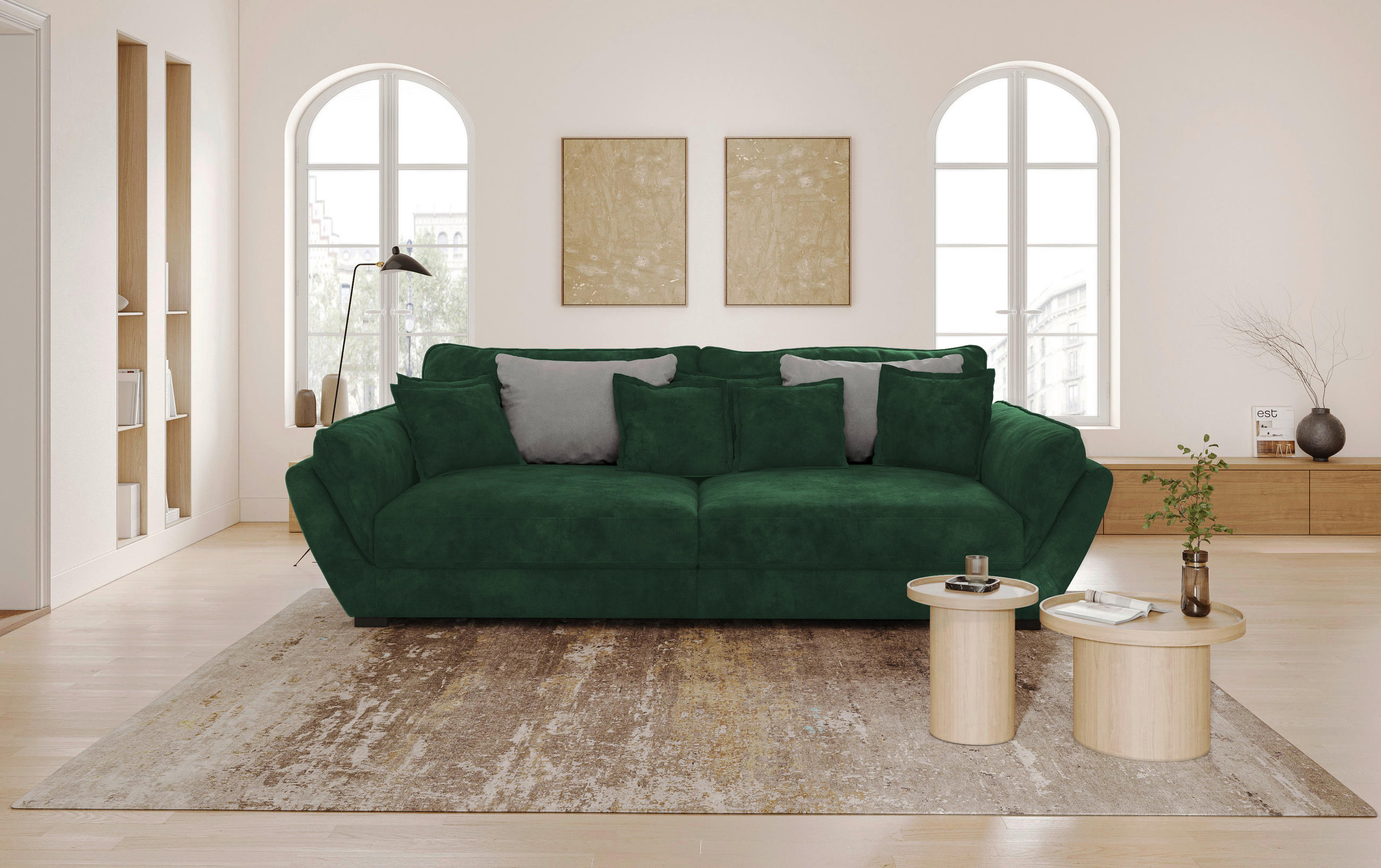 VELIKA ZOFA,  temno zelena tekstil  - črna/bež, Basics, umetna masa/tekstil (266/64/138cm) - Welnova