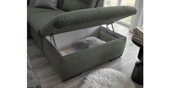 ECKSOFA in Mikrovelours Dunkelgrün - Dunkelgrün/Schwarz, KONVENTIONELL, Kunststoff/Textil (265/217cm) - Carryhome