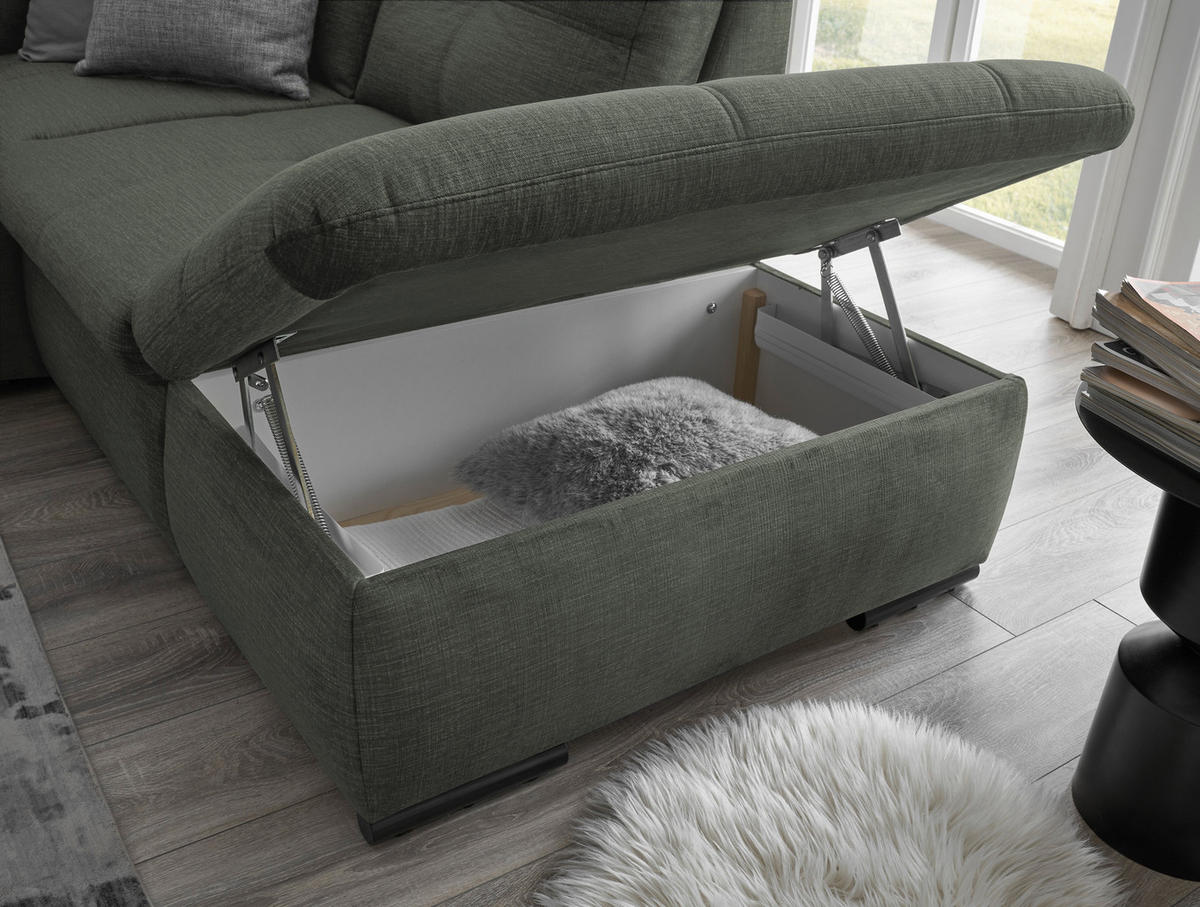 ECKSOFA in Mikrovelours Dunkelgrün  - Dunkelgrün/Schwarz, Konventionell, Kunststoff/Textil (265/217cm) - Carryhome