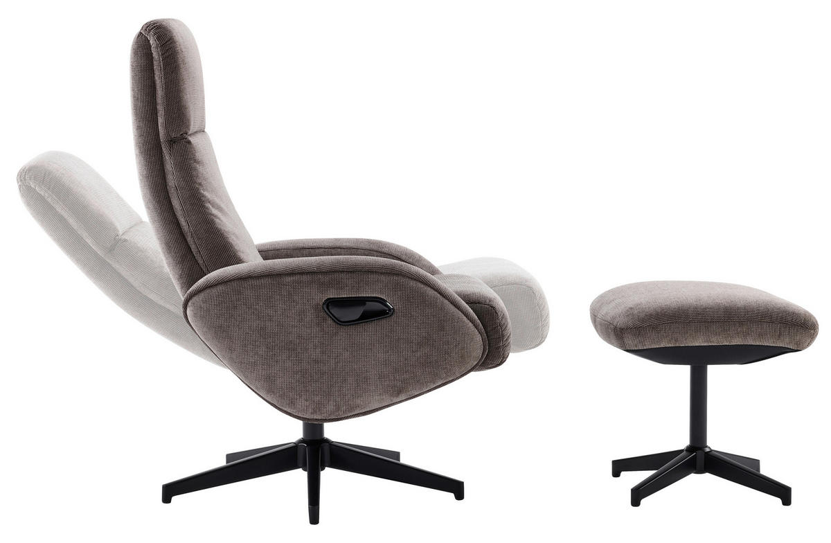 RELAXSESSELSET Webstoff Relaxfunktion, Hocker    - Schwarz/Braun, Design, Textil/Metall (75/107/77cm) - Livetastic