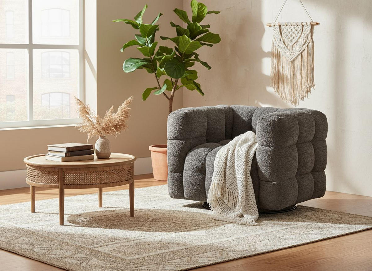 SESSEL in Bouclé Grau  - Schwarz/Grau, Design, Textil/Metall (94/83/71cm) - Livetastic