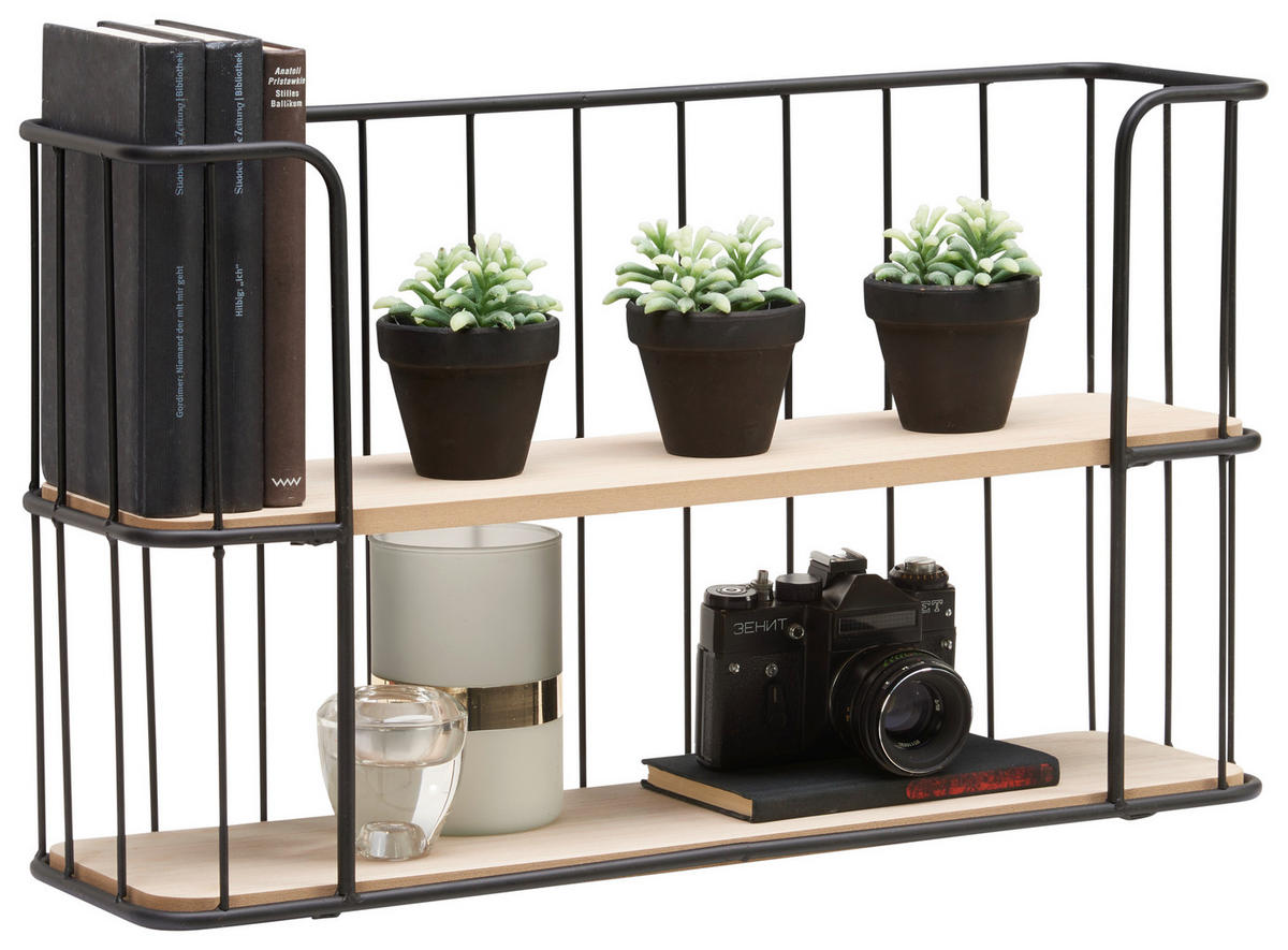 POLICA ZIDNA prirodne boje, crna  metal, drvni materijal  - prirodne boje/crna, Trend, drvni materijal/metal (60/35/17cm) - Landscape