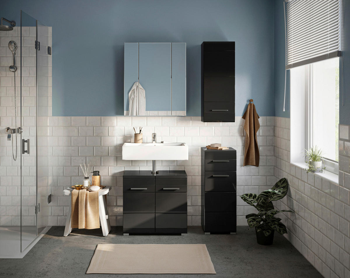 KOUPELNA vysoce lesklá černá  - barvy stříbra/černá, Moderní, kompozitní dřevo/plast (90cm) - MID.YOU