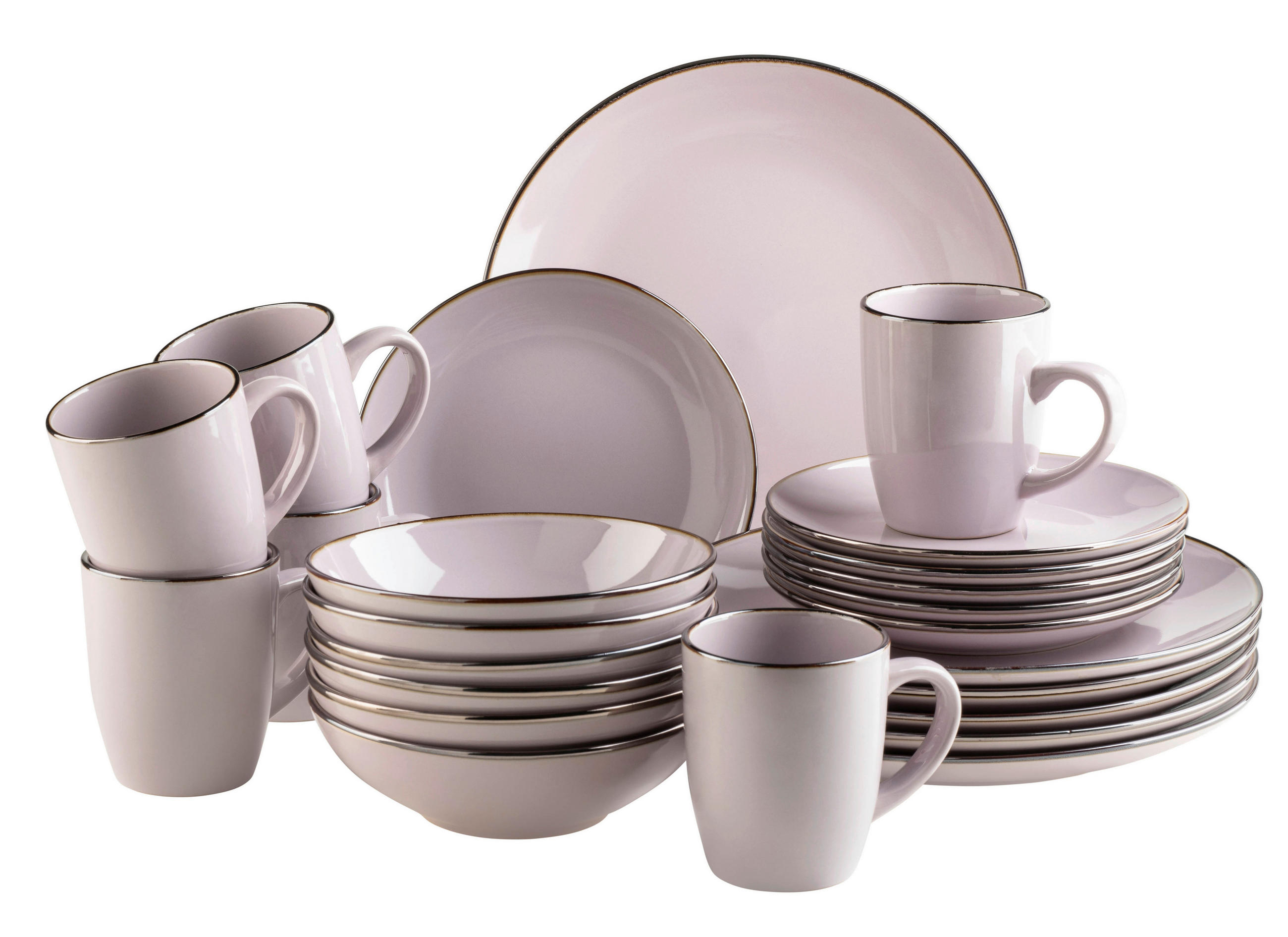 KOMBISERVICE Dunkelrosa Metallic Rim 24-teilig 6 Personen  - Dunkelrosa, Basics, Keramik - Mäser