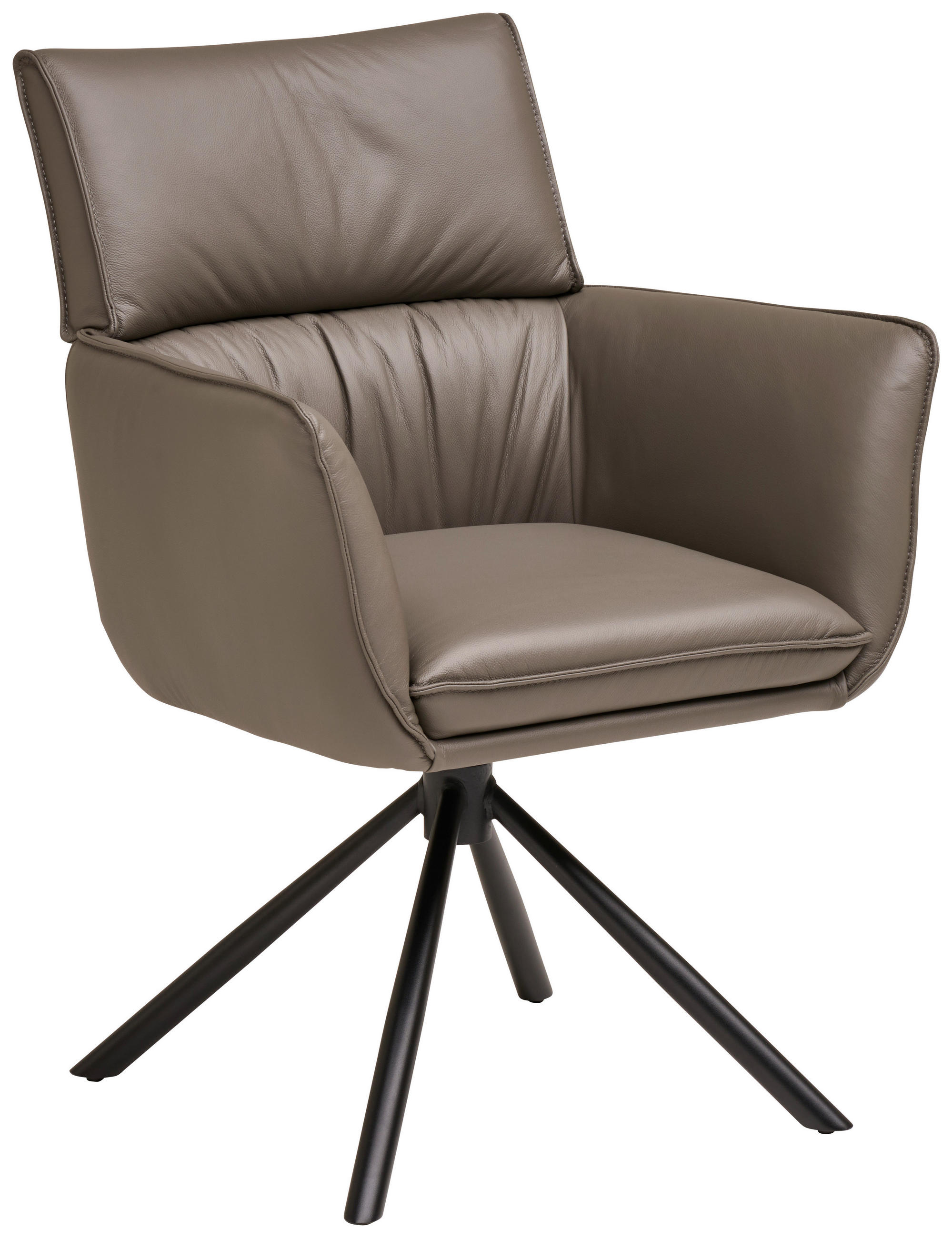 Armlehnstuhl Leder Grau  Sitzfläche 360° drehbar, automatische Rückholfunktion  Echtleder  Grau  - Schwarz/Grau, MODERN, Leder/Metall (64/90,5/64,5cm) - Livetastic