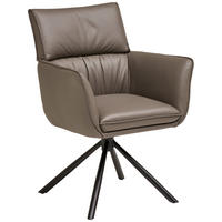 Armlehnstuhl Leder Grau  Sitzfläche 360° drehbar, automatische Rückholfunktion  Echtleder  Grau  - Schwarz/Grau, MODERN, Leder/Metall (64/90,5/64,5cm) - Livetastic