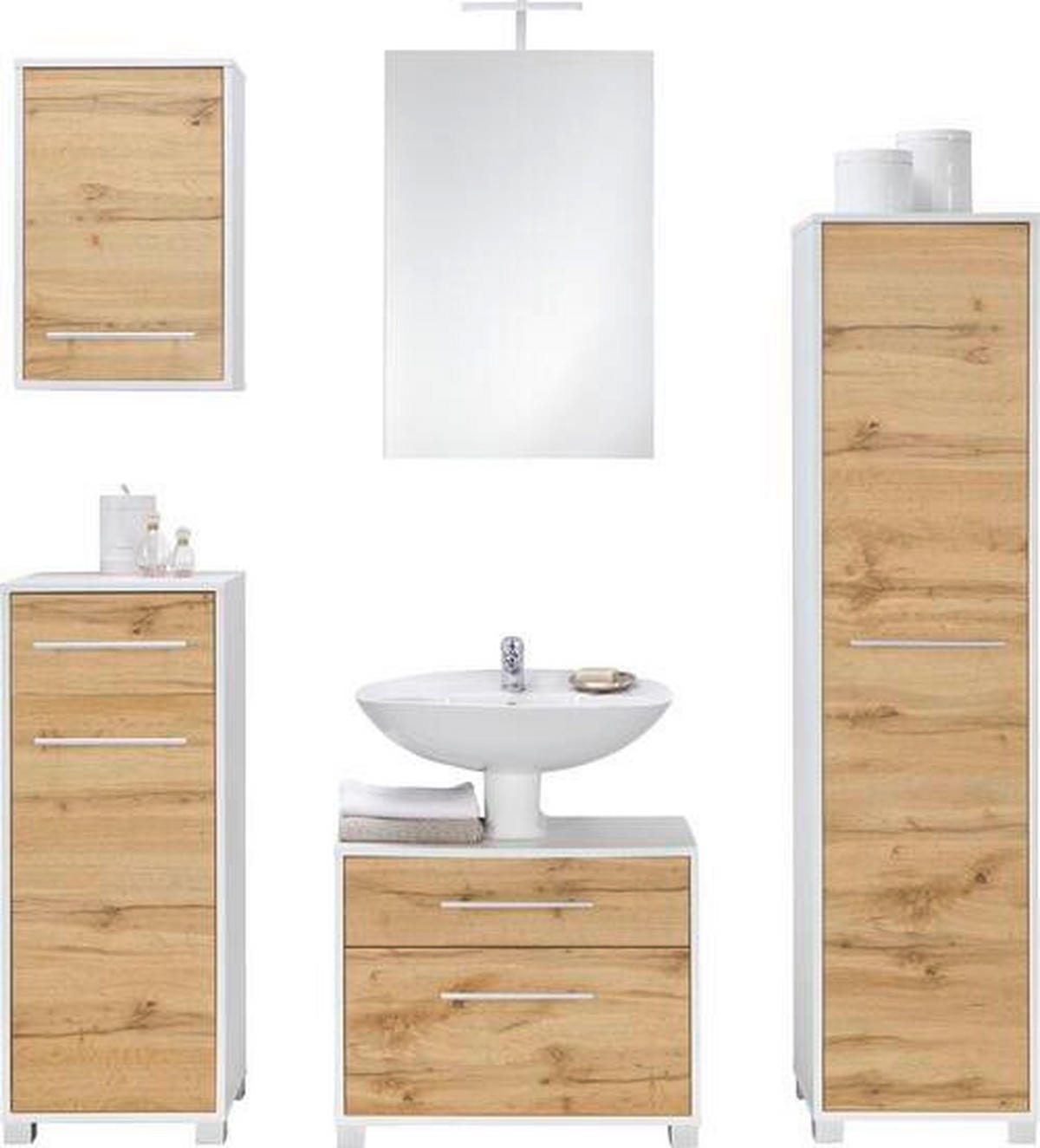 SKŘÍŇKA POD UMYVADLO, barvy dubu, bílá, 65/53/35 cm - bílá/barvy dubu, Moderní, kov/dřevo (65/53/35cm) - Welnova