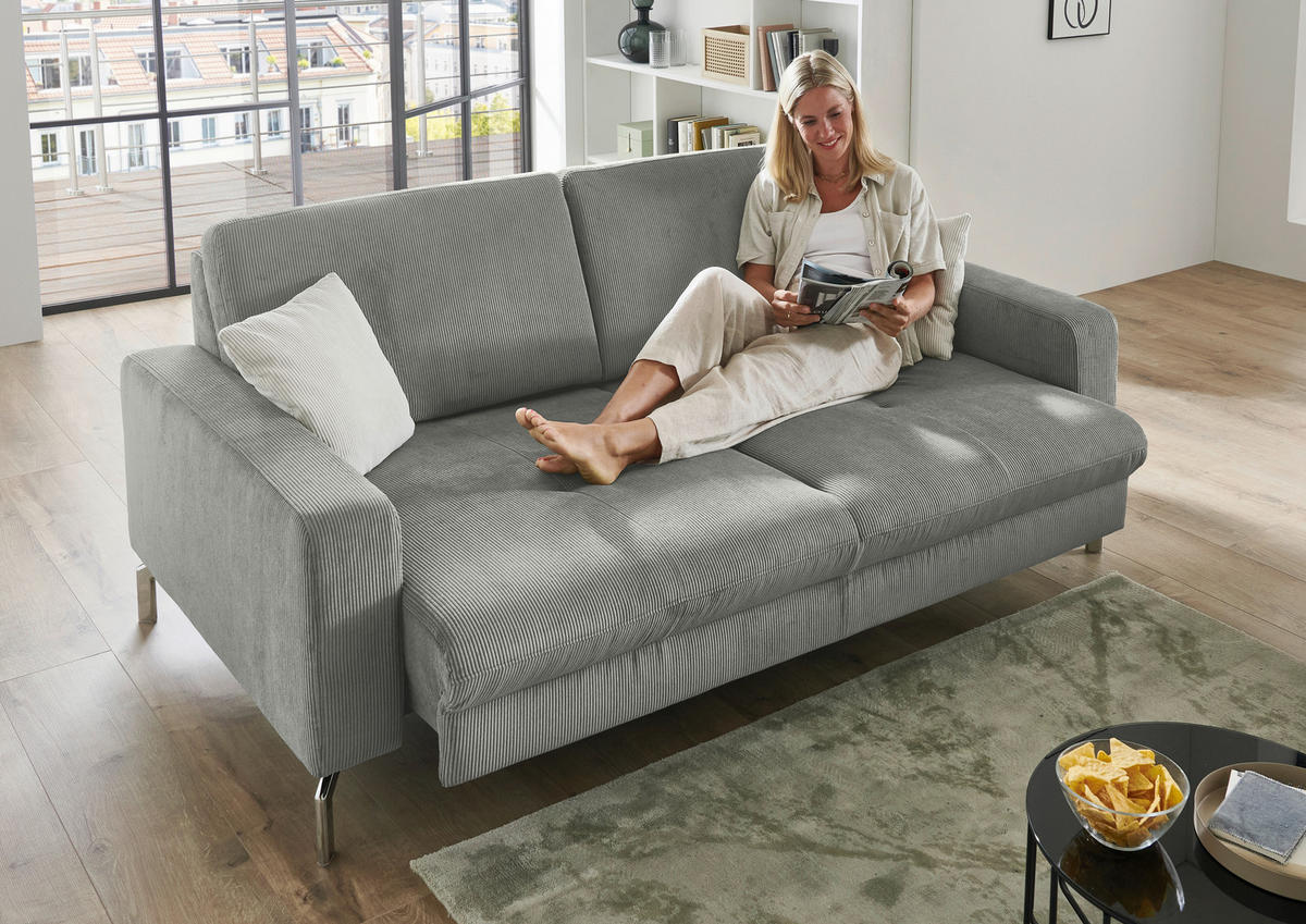 3-SITZER-SOFA Feincord Silberfarben  - Chromfarben/Silberfarben, Design, Textil/Metall (194/87/105cm) - Beldomo Style