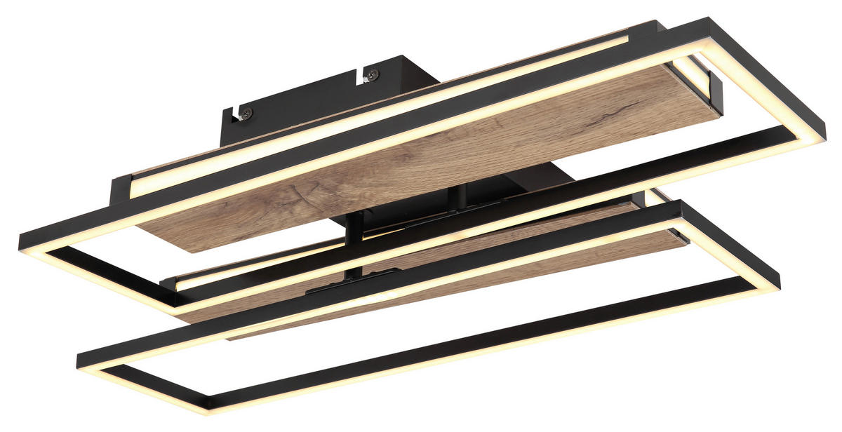 LED-TAKLAMPA 48 W 60/52/10 cm  - opal/svart, Design, metall/trämaterial (60/52/10cm) - Globo