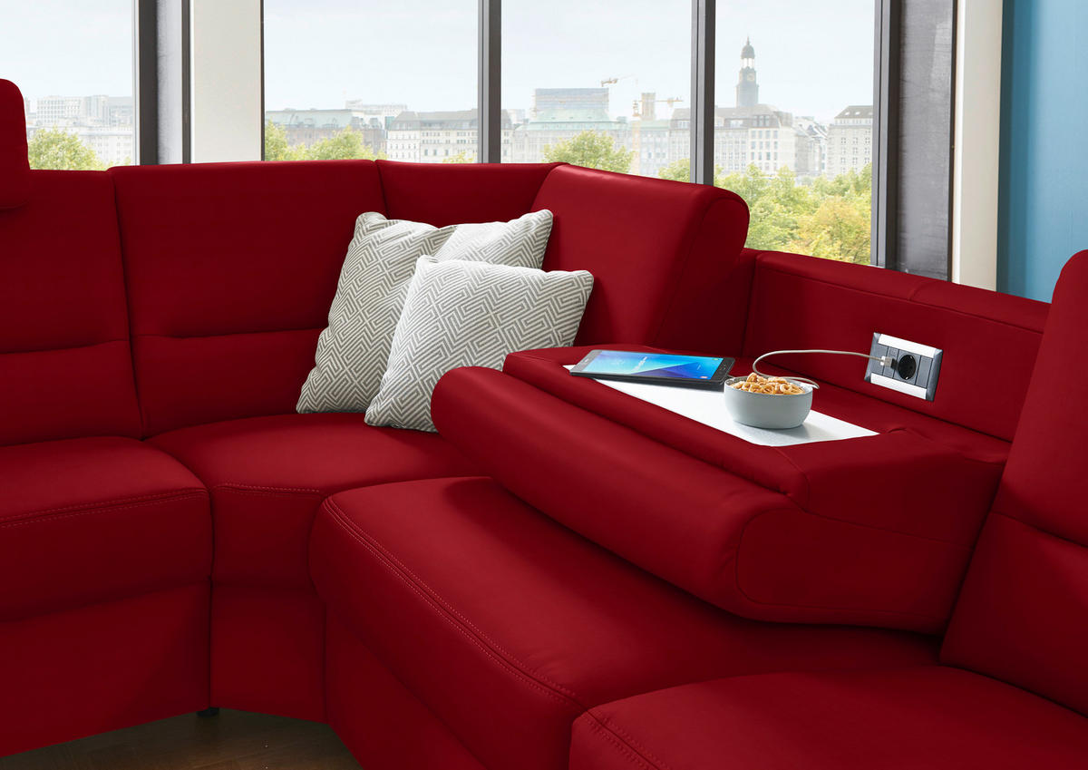 ECKSOFA in Echtleder Rot  - Rot/Alufarben, Basics, Leder/Metall (249/290cm) - Beldomo Premium