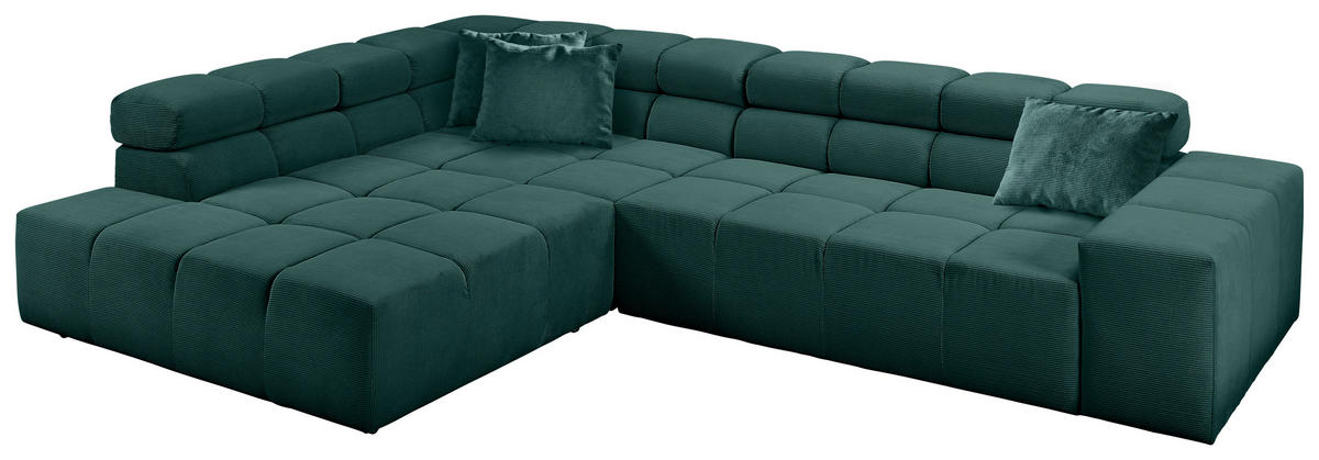 ECKSOFA in Feincord Dunkelgrün  - Dunkelgrün/Schwarz, Design, Kunststoff/Textil (215/319cm) - Hom`in