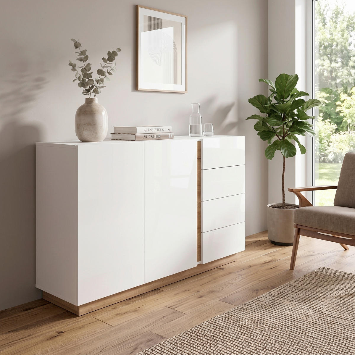 SIDEBOARD  138/91/40 cm 4 Schublade(n)  - Eichefarben/Weiß, Design, Holzwerkstoff (138/91/40cm) - MID.YOU