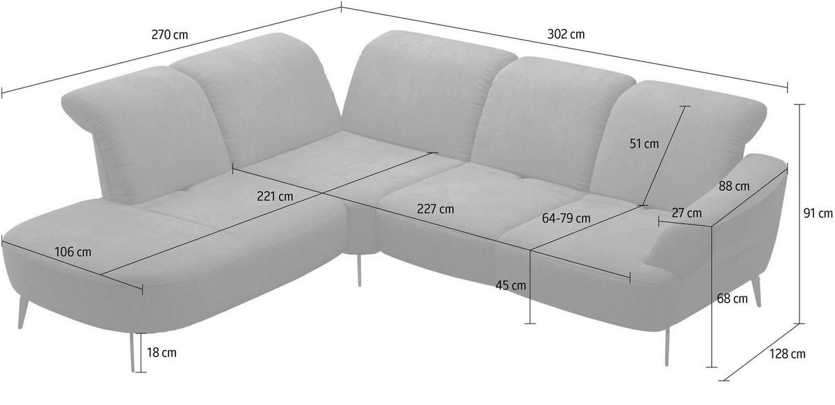 ECKSOFA in Flachgewebe Greige  - Greige/Schwarz, Modern, Textil/Metall (270/302cm) - Sit & More