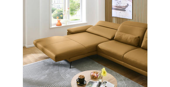 ECKSOFA in Echtleder Currygelb  - Currygelb/Schwarz, Design, Leder/Metall (193/332cm) - Dieter Knoll