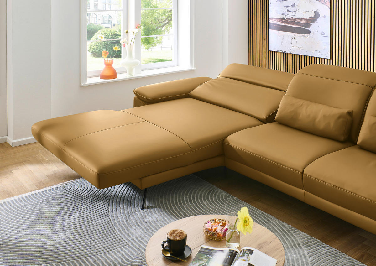 ECKSOFA in Echtleder Currygelb  - Currygelb/Schwarz, Design, Leder/Metall (193/332cm) - Dieter Knoll