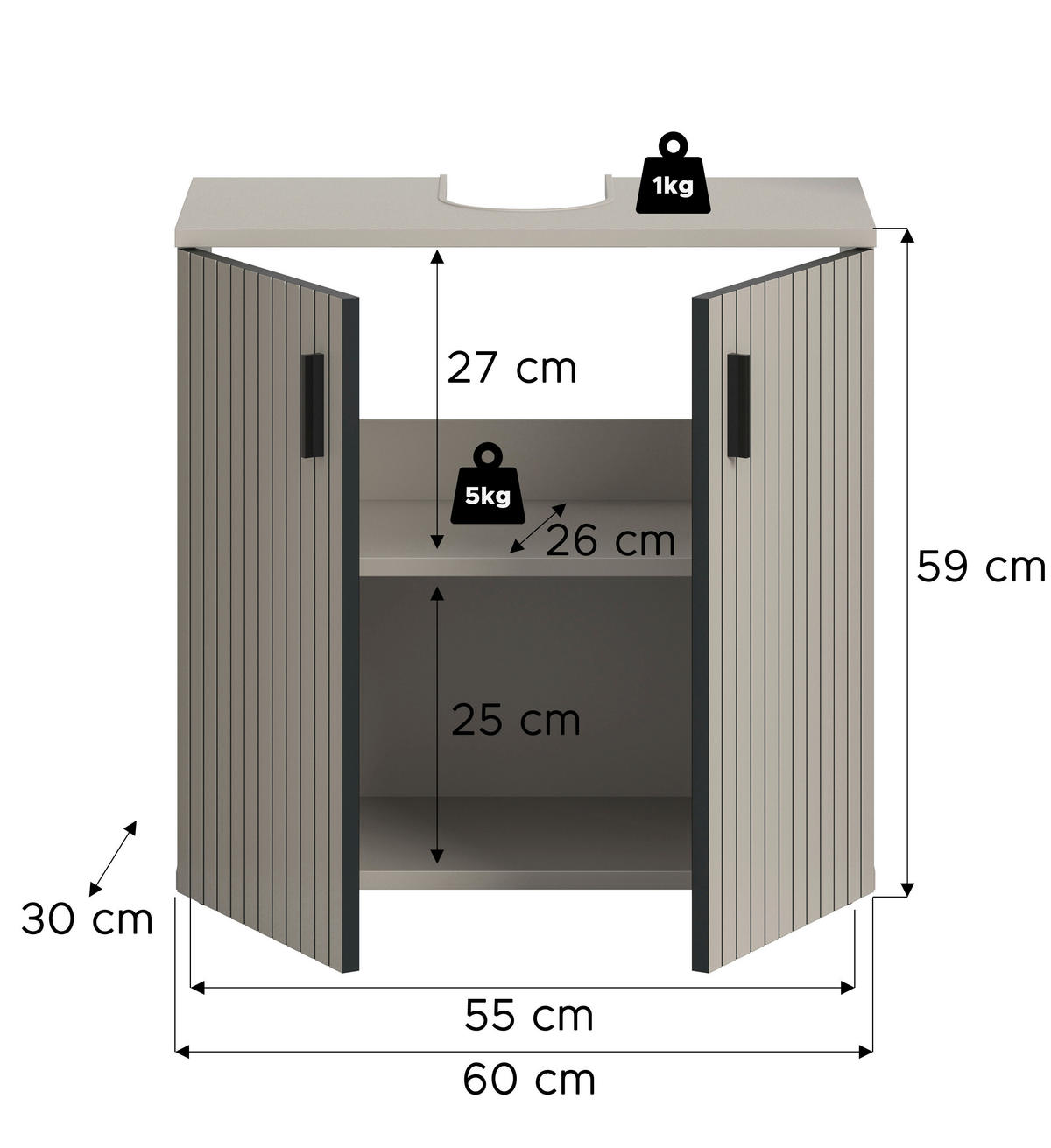 TVÄTTSTÄLLSUNDERSKÅP 60/59/30 cm  - svart/kashmir, Trend, trämaterial/plast (60/59/30cm) - MID.YOU