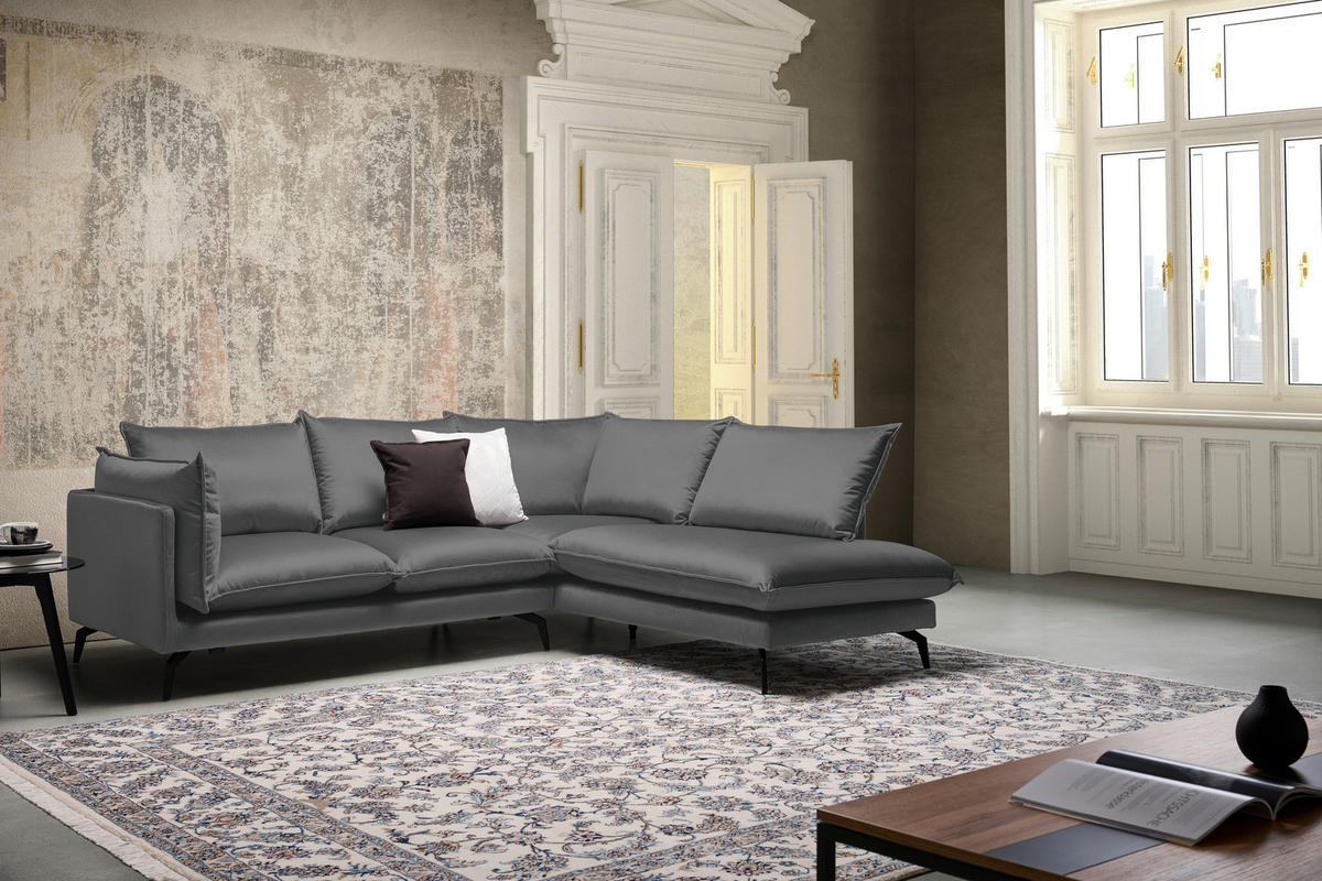 ECKSOFA in Samt Dunkelgrau  - Dunkelgrau/Schwarz, Design, Textil/Metall (241/200cm) - Carryhome
