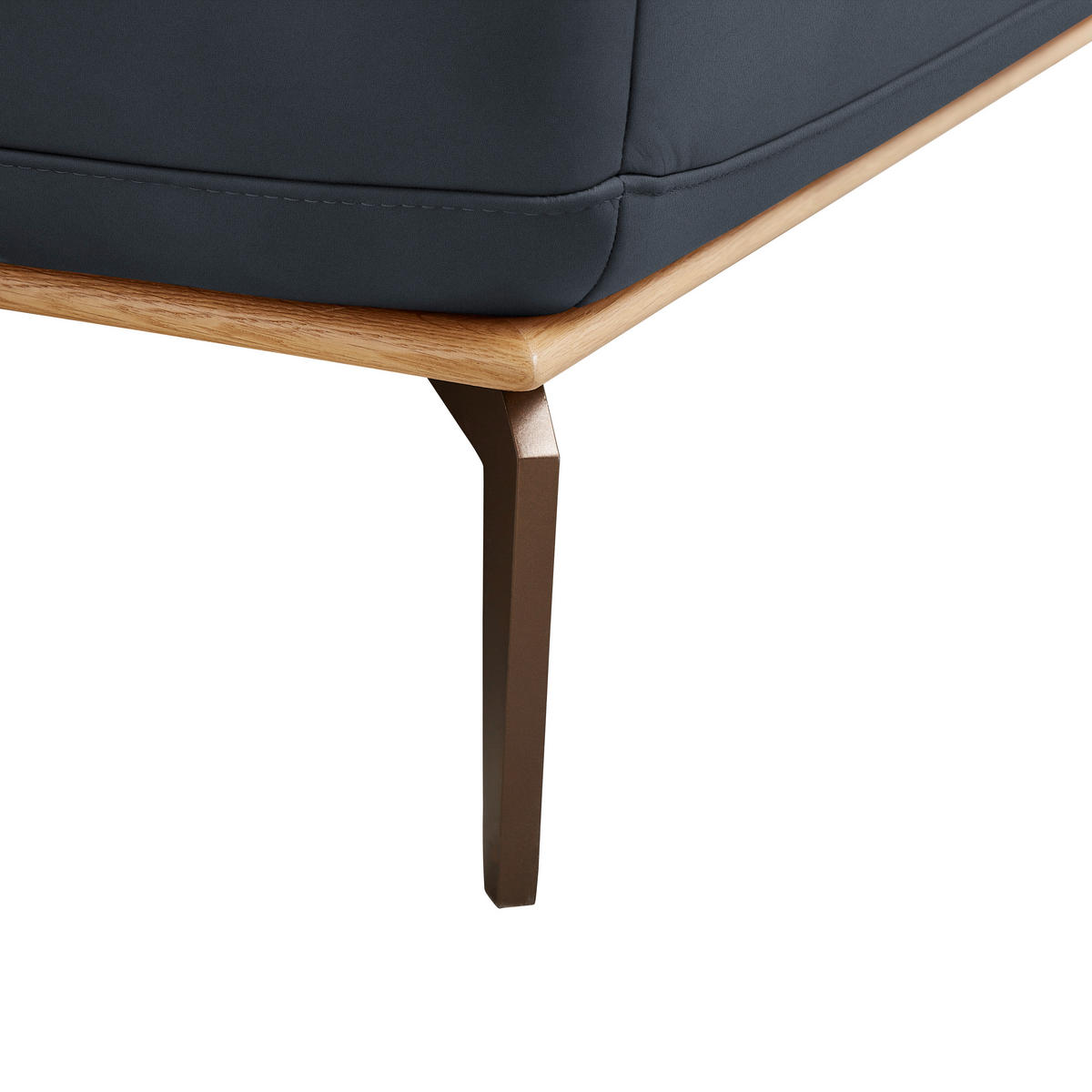 ECKSOFA in Echtleder Dunkelblau  - Bronzefarben/Dunkelblau, Design, Leder/Holz (176/314cm) - Valnatura
