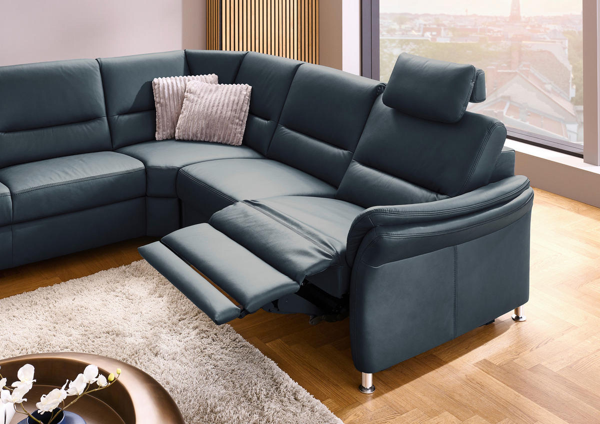 ECKSOFA Beldomo Premium Blaugrau Echtleder  - Blaugrau/Alufarben, KONVENTIONELL, Leder/Metall (262/262cm) - Beldomo Premium