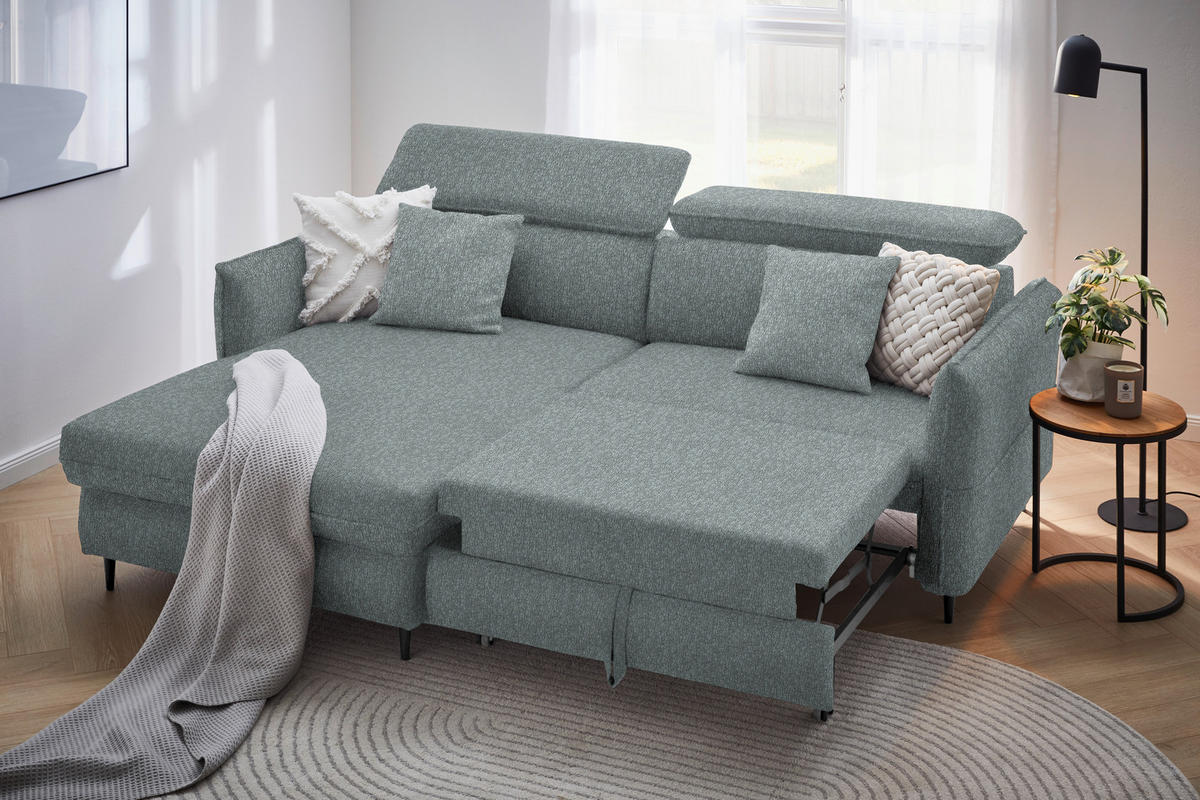 ECKSOFA inkl. Funktionen Petrol Struktur  - Petrol/Schwarz, Design, Holz/Textil (185/232cm) - Stylife