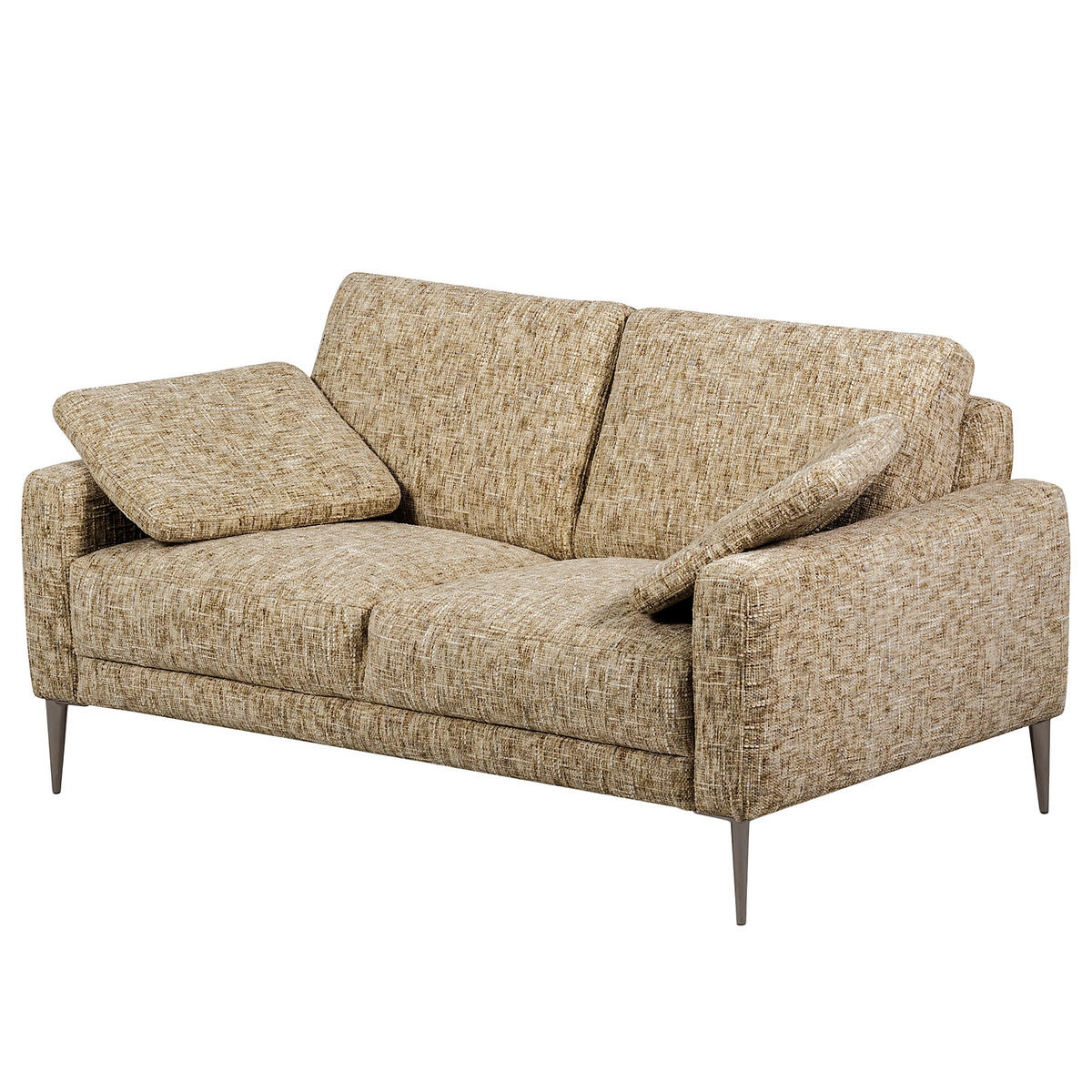 2-SITZER-SOFA Webstoff Hellbraun  - Hellbraun/Schwarzchrom, Design, Textil/Metall (157/85/92cm) - Livetastic