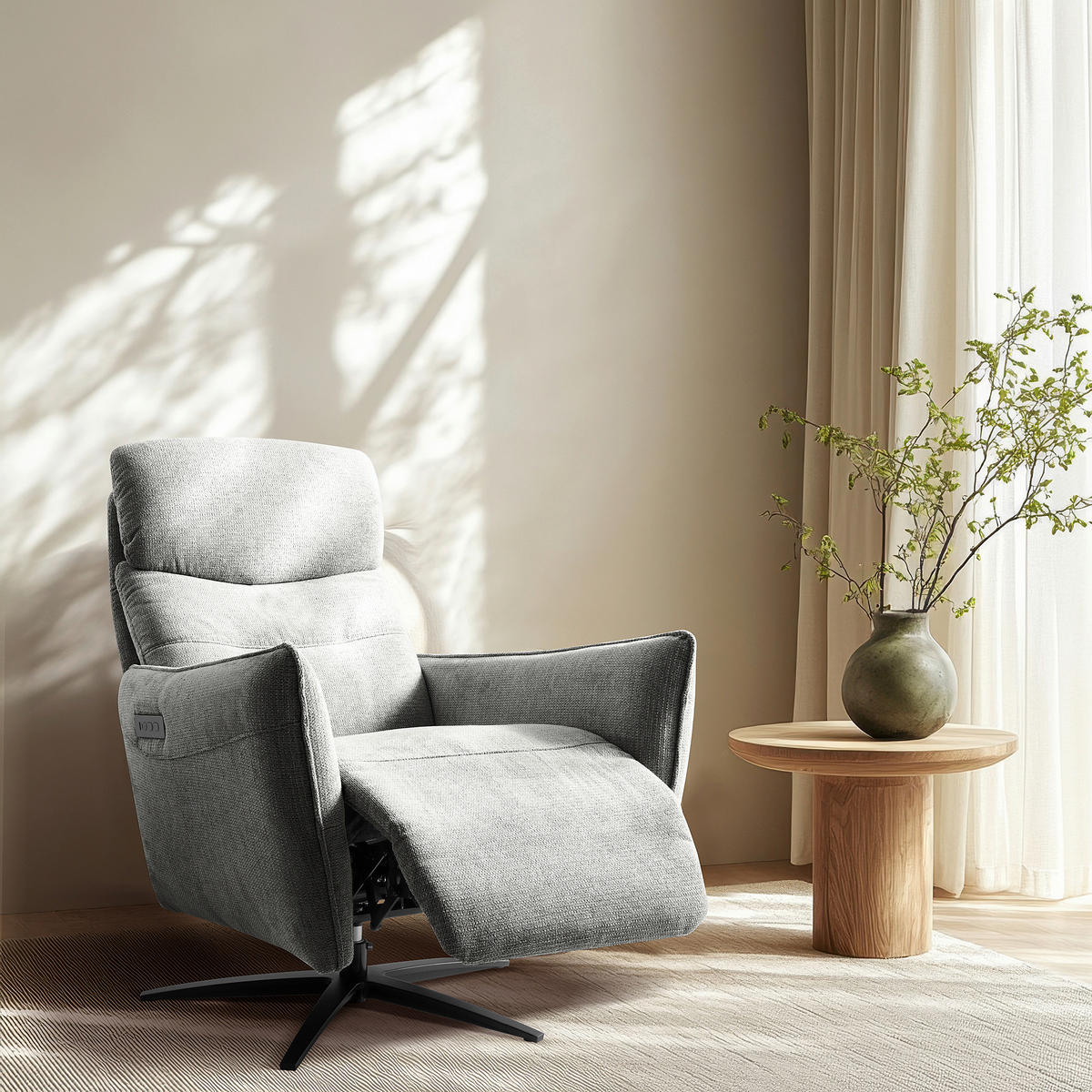 RELAXSESSEL in Textil Hellgrau  - Hellgrau/Schwarz, Design, Textil/Metall (77/107/88cm) - Livetastic