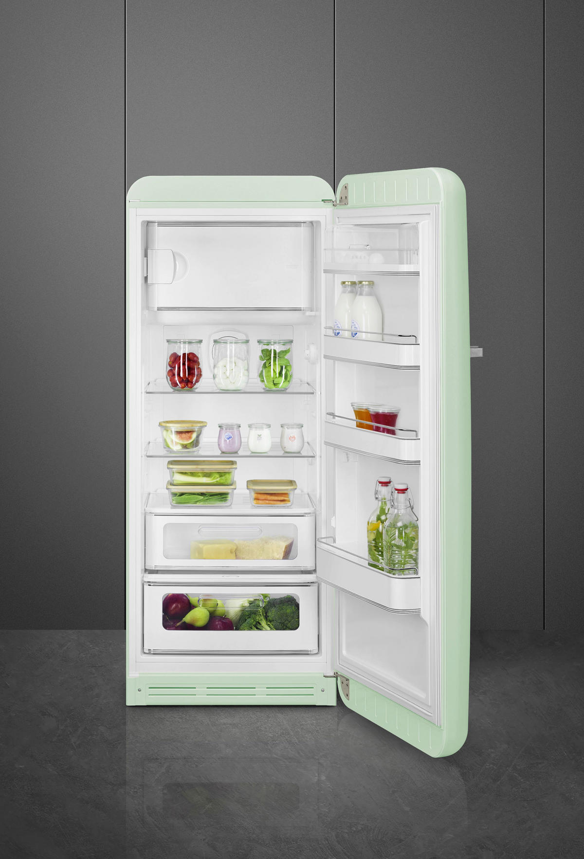KÜHLSCHRANK 60/150/72,8 cm FAB28RPG6  - Pastellgrün, Basics, Glas/Metall (60/150/72,8cm) - SMEG