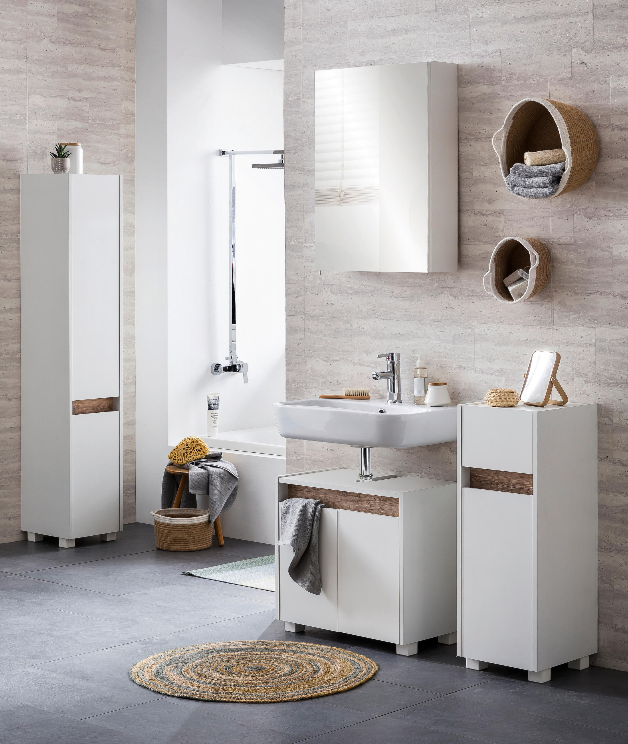 WASCHBECKENUNTERSCHRANK 57/54,6/33 cm  - Eichefarben/Silberfarben, MODERN, Holzwerkstoff/Kunststoff (57/54,6/33cm) - home24