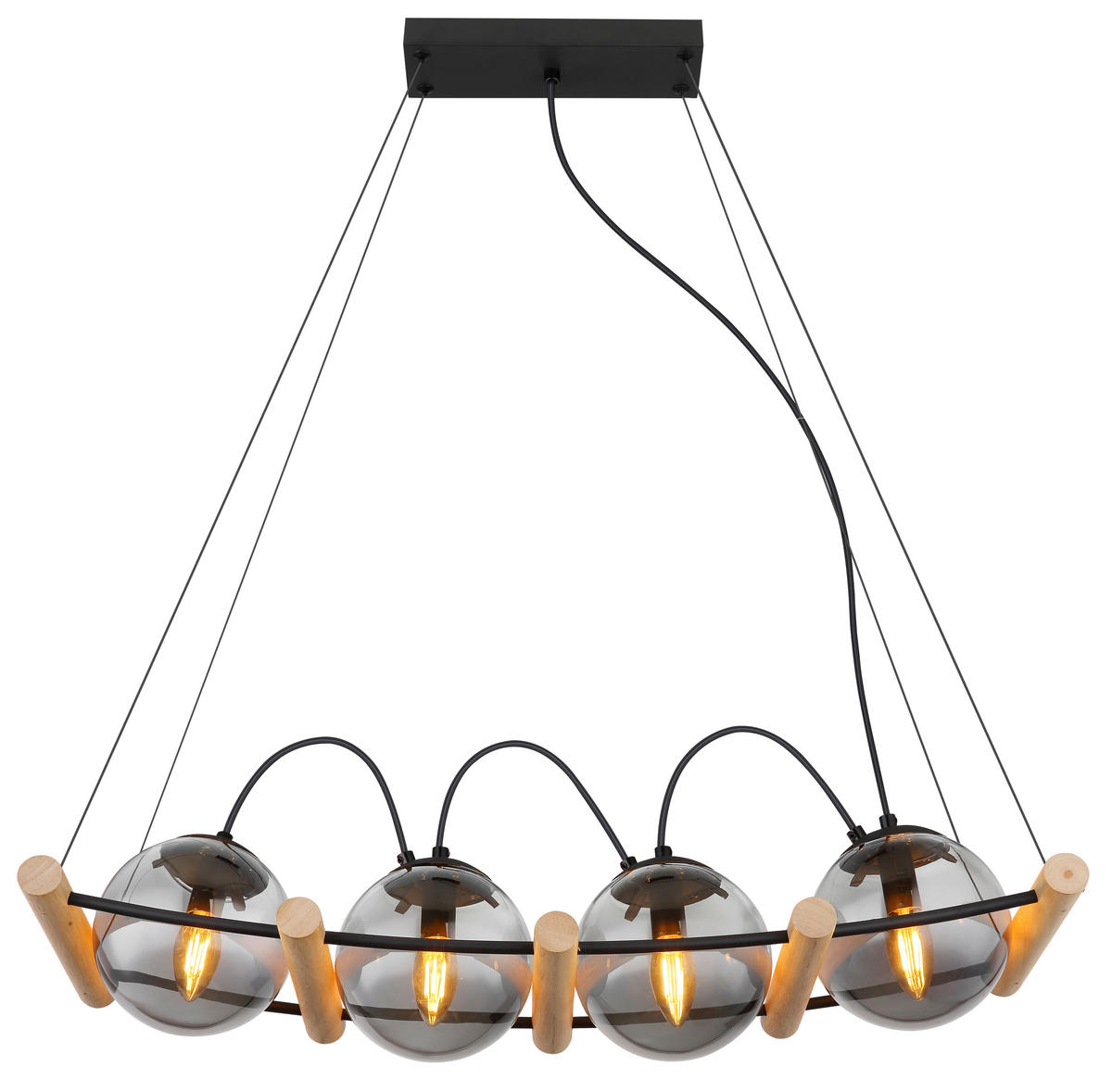HÄNGELEUCHTE 75/22/120 cm  - Schwarz/Naturfarben, Design, Glas/Holz (75/22/120cm) - Globo