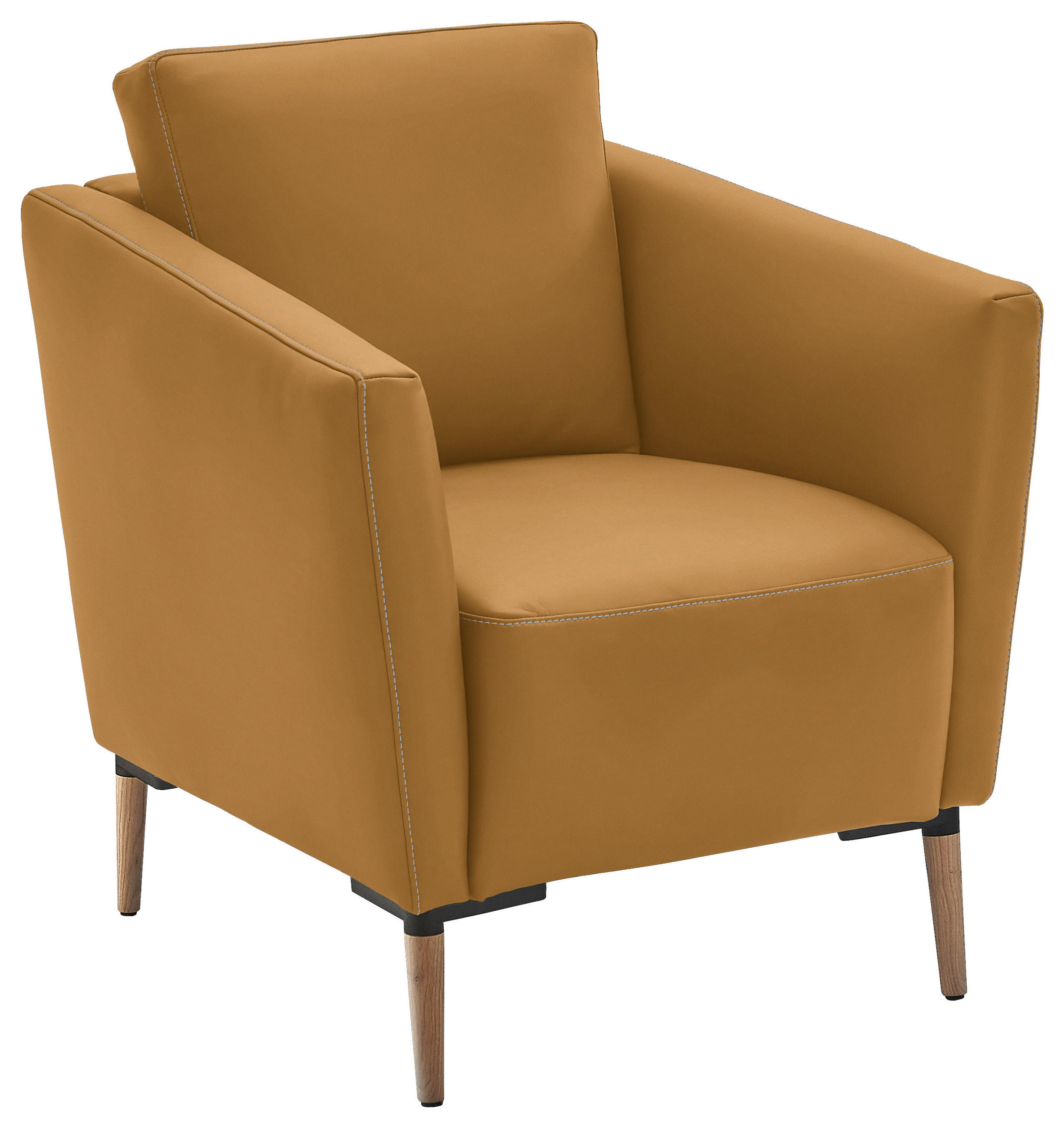 SESSEL in Echtleder Currygelb  - Currygelb/Eichefarben, Natur, Leder/Holz (75/84/76cm) - Valnatura