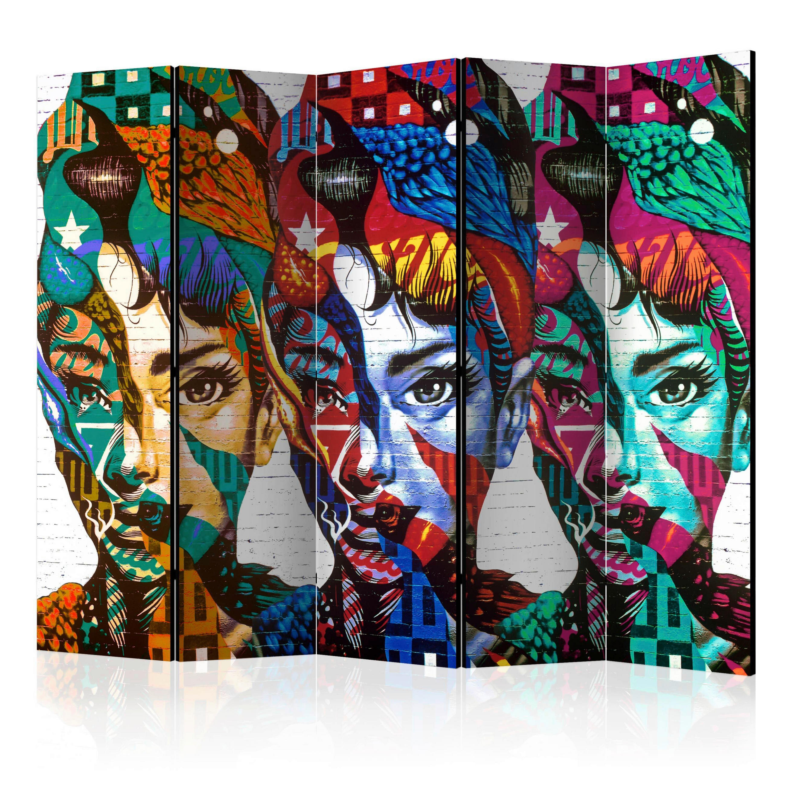 PARAVENT mit 5  Flügel - Multicolor, Basics, Holz/Textil (225/172/3cm) - artgeist