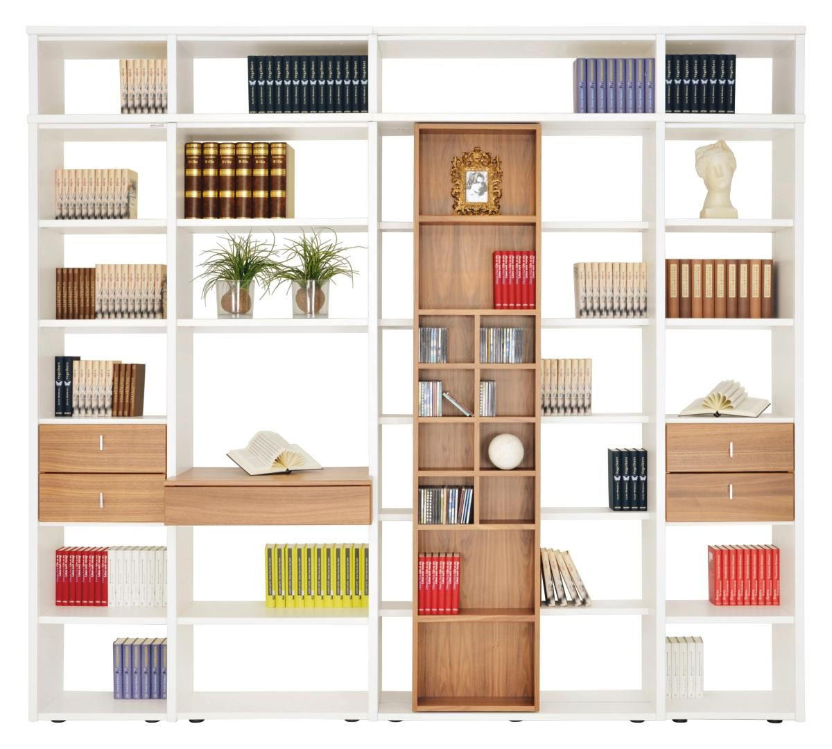 WOHNWAND  in Weiß, Nussbaumfarben  280/248/40 cm  - Nussbaumfarben/Schwarz, KONVENTIONELL, Holzwerkstoff/Kunststoff (280/248/40cm)