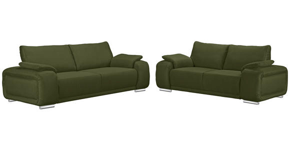 3-SITZER-SOFA Lederlook Olivgrün - Chromfarben/Olivgrün, KONVENTIONELL, Textil/Metall (241/85/95cm) - Carryhome