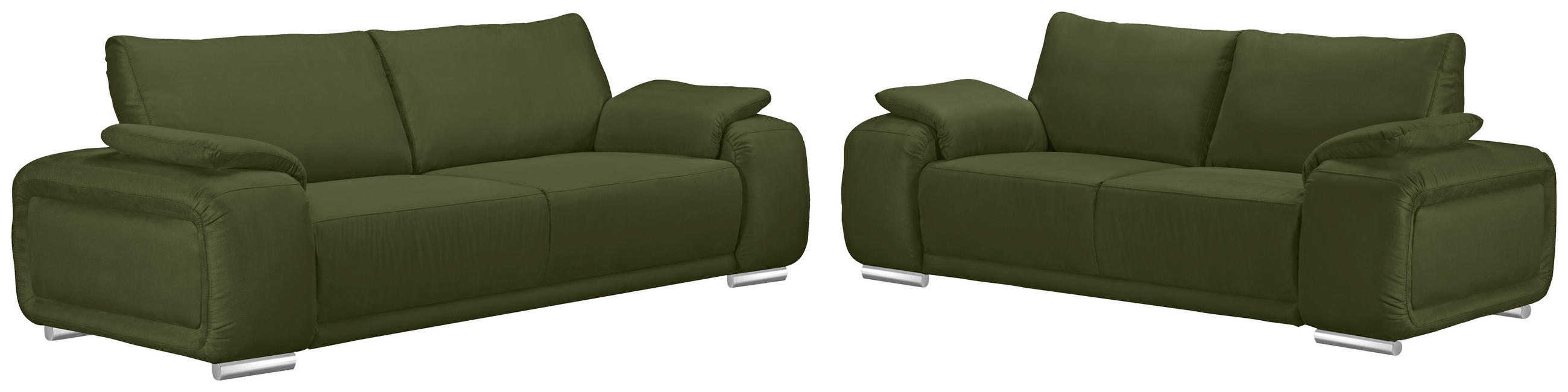 3-SITZER-SOFA Lederlook Olivgrün  - Chromfarben/Olivgrün, KONVENTIONELL, Textil/Metall (241/85/95cm) - Carryhome