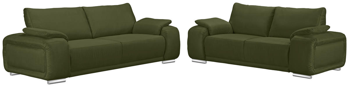 2-SITZER-SOFA Lederlook Olivgrün  - Chromfarben/Olivgrün, KONVENTIONELL, Textil/Metall (212/85/95cm) - Carryhome