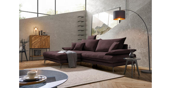 ECKSOFA in Flachgewebe Dunkelbraun 176/292 cm - Dunkelbraun/Schwarz, MODERN, Textil/Metall (176/292cm) - Carryhome