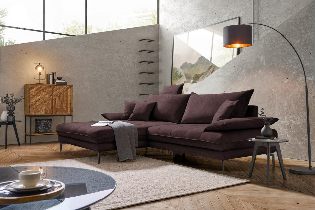 ECKSOFA in Flachgewebe Dunkelbraun  176/292 cm  - Dunkelbraun/Schwarz, MODERN, Textil/Metall (176/292cm) - Carryhome