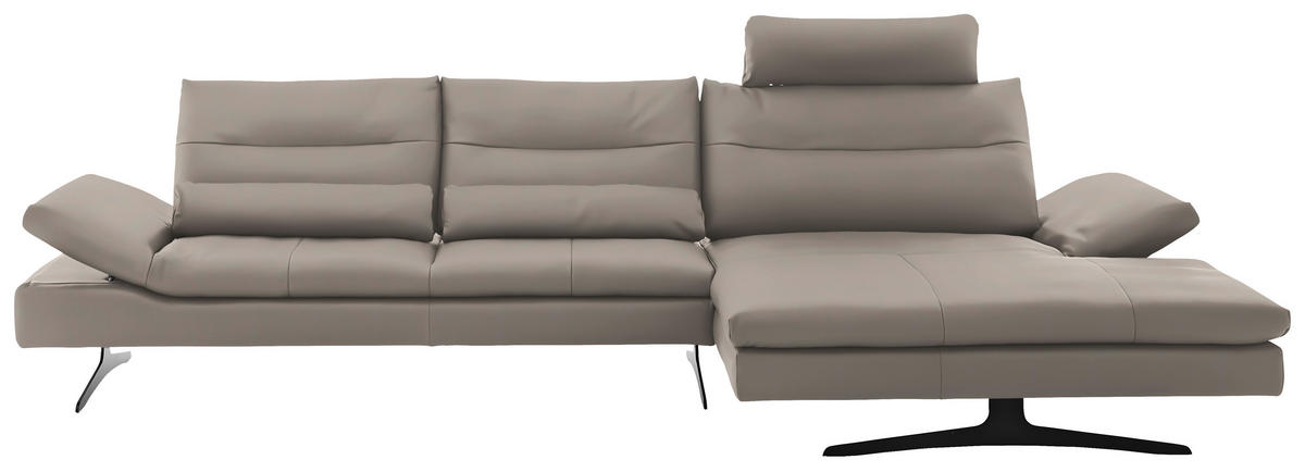 ECKSOFA in Echtleder Taupe  342/158 cm  - Taupe/Schwarz, MODERN, Leder/Metall (342/158cm) - Chilliano