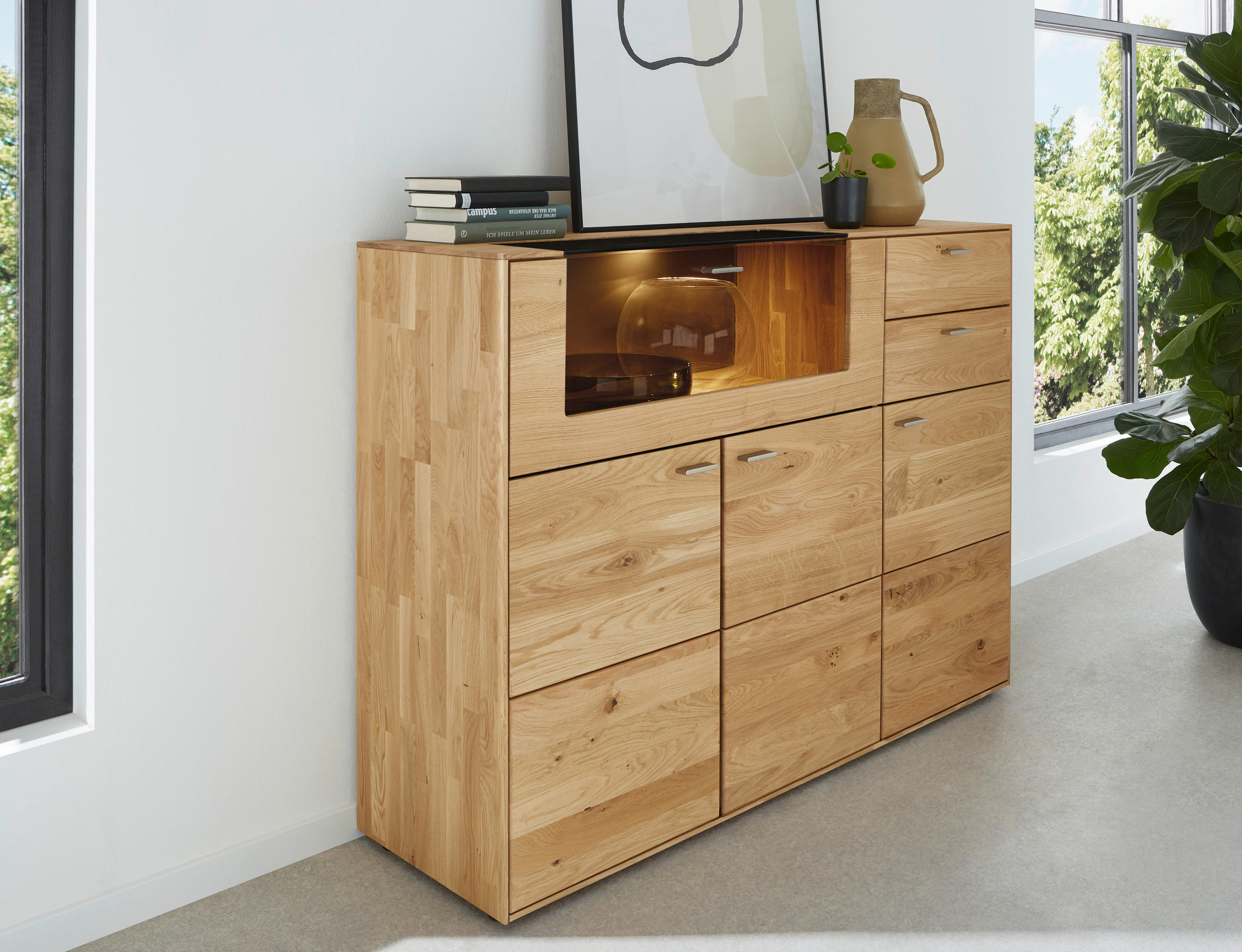 HIGHBOARD Wildeiche  134/100/41 cm  - Wildeiche, Natur, Glas/Holzwerkstoff (134/100/41cm) - Valnatura