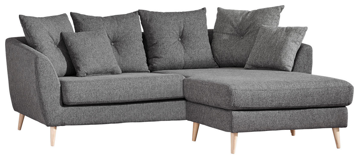 ECKSOFA Dunkelgrau Flachgewebe  - Dunkelgrau/Buchefarben, KONVENTIONELL, Holz/Textil (210/156cm) - Carryhome