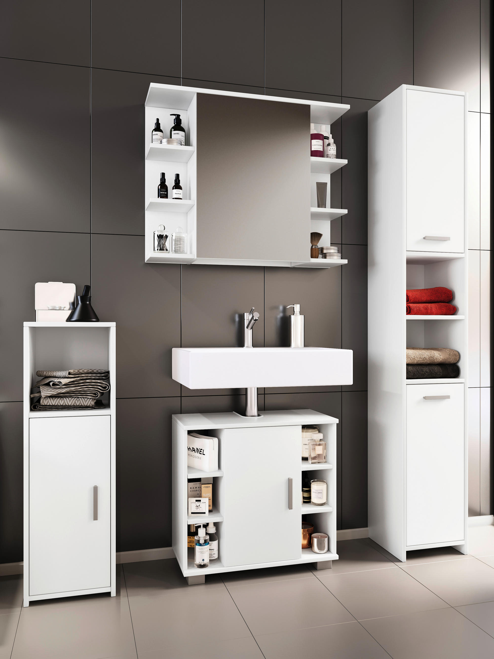 BADEZIMMER 4-teilig  in 120 cm  - Weiß, MODERN, Holzwerkstoff (120cm) - MID.YOU