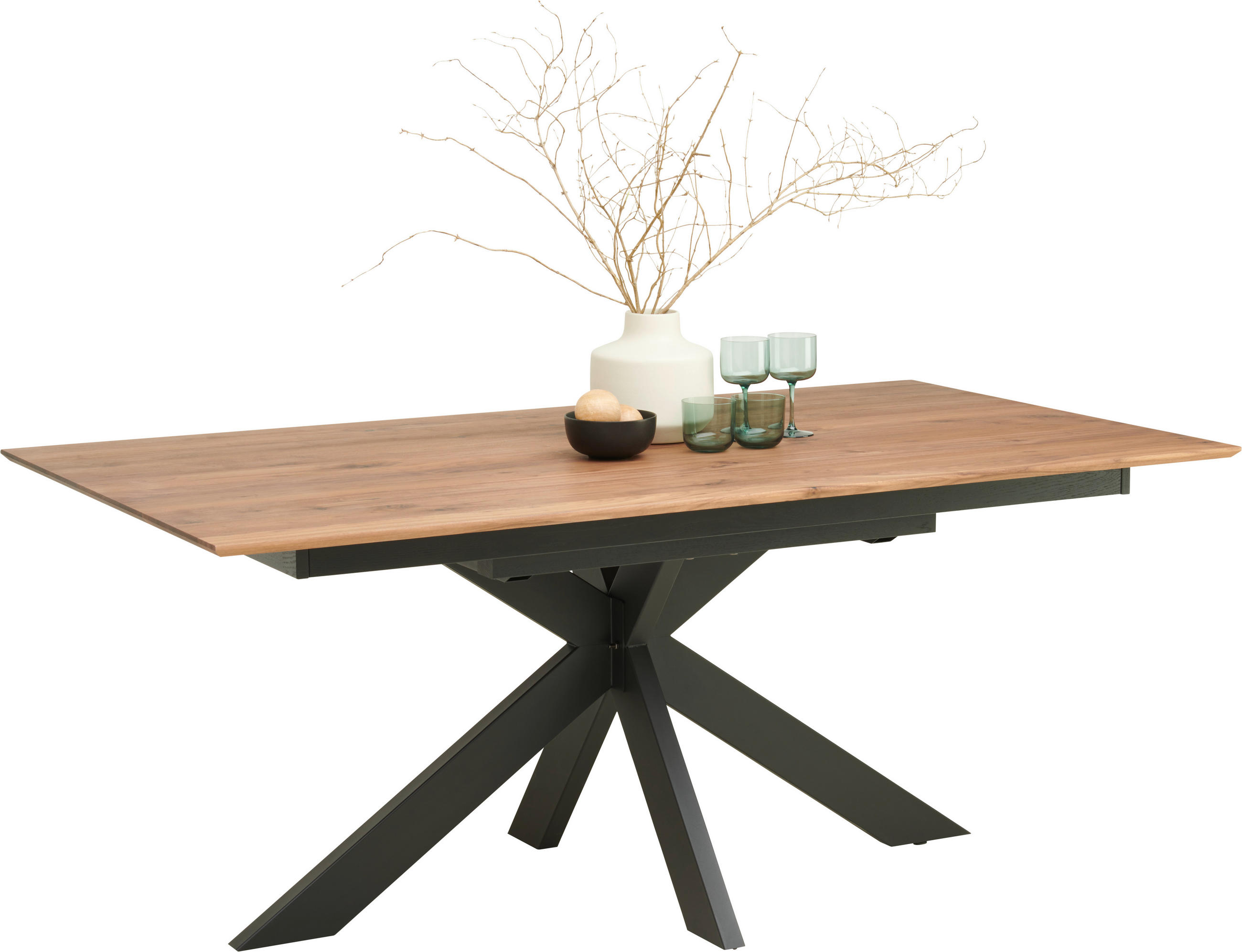 MATBORD svart, nötfärg rektangulär  utdragbar  - nötfärg/svart, Natur, metall/trä (180-265/100/75cm) - Linea Natura