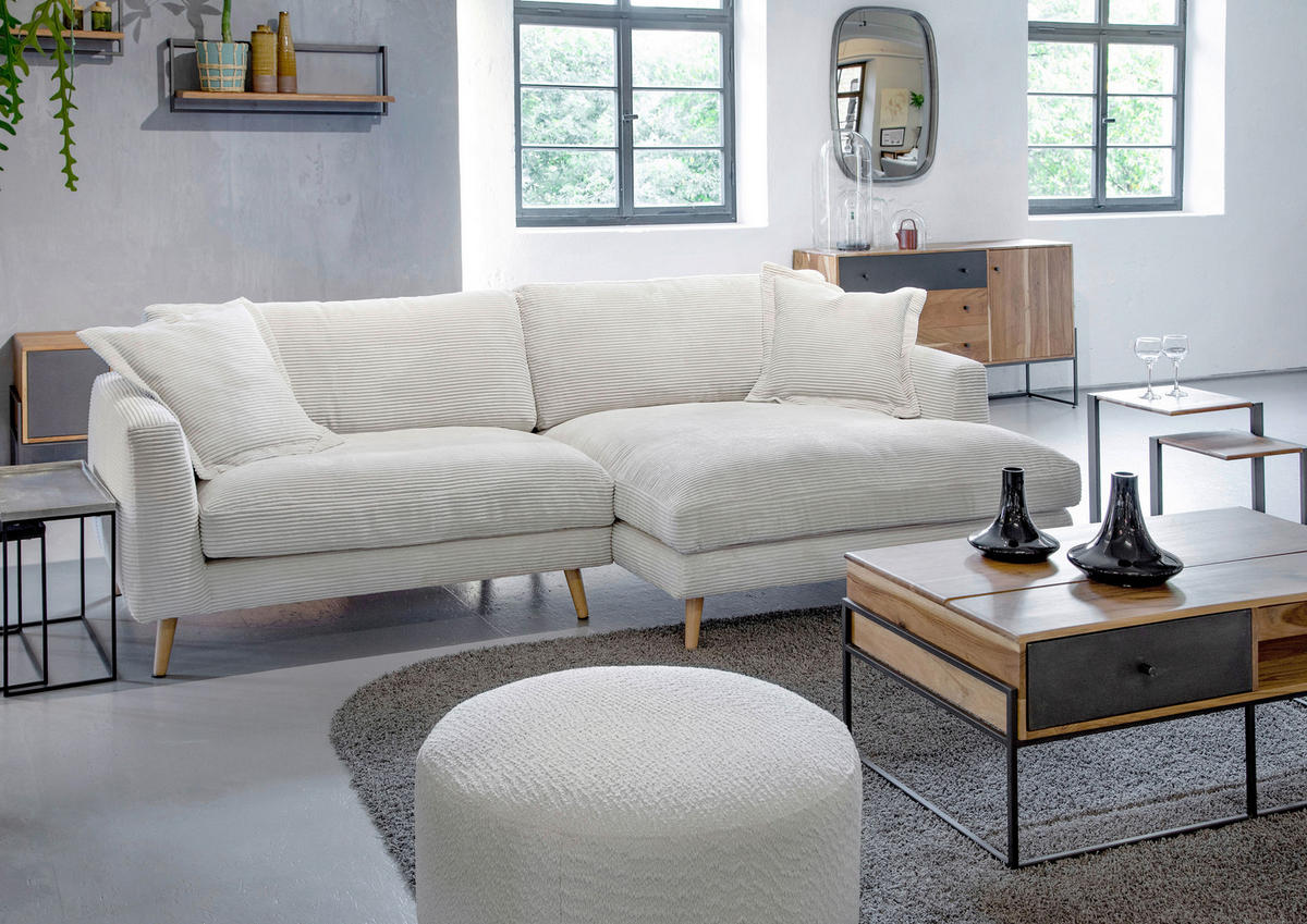 ECKSOFA Beige Cord  - Beige/Naturfarben, ROMANTIK / LANDHAUS, Holz/Textil (270/140cm) - Landscape