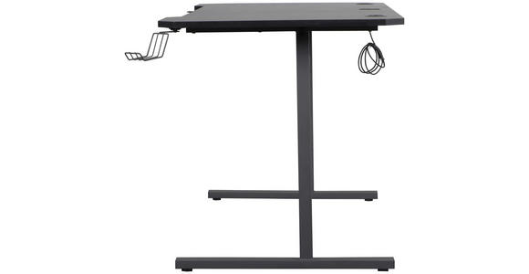 GAMINGTISCH 160/70/75 cm Schwarz Kabeldurchlass, Getränkehalter, Headsethalter, USB-Anschlüsse  - Schwarz, Design, Holzwerkstoff/Metall (160/70/75cm) - Carryhome